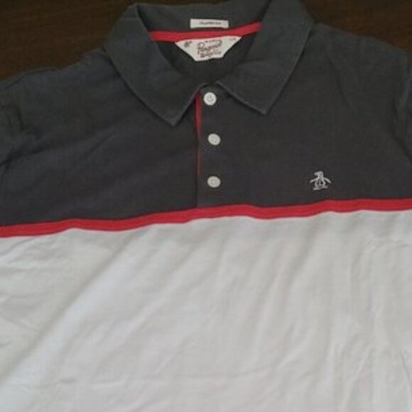 Penguin Oringinal Polo Men's Large White Grey Red Classic Fit - Picture 1 of 7